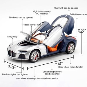 اسباب بازی ماشین فلزی بوگاتی نقره ای سقف آبی کاربنی 1:24 Diecast Bugatti Atlantic_اسباب بازی ماشین